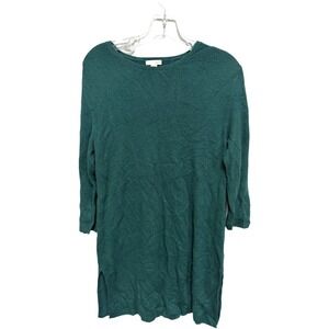 J Jill Green Ribbed Knit Sweater Tunic / Dress Size S Wool Blend Split Side Fall